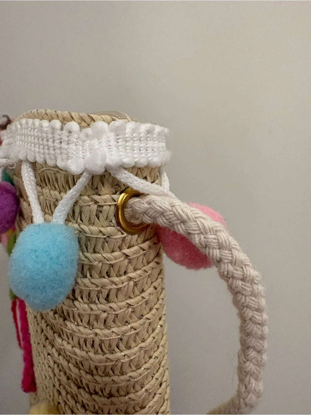 Girls Bag A Initial Pom Pom Floral Bee Purse Zipper